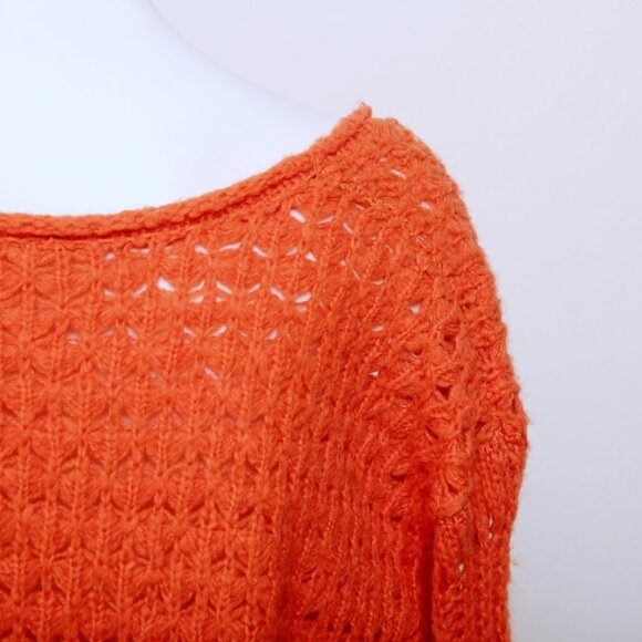 Free People Crashing Waves Wool Blend Open Knit Oversized Sweater Orange Women S - Picture 14 of 14